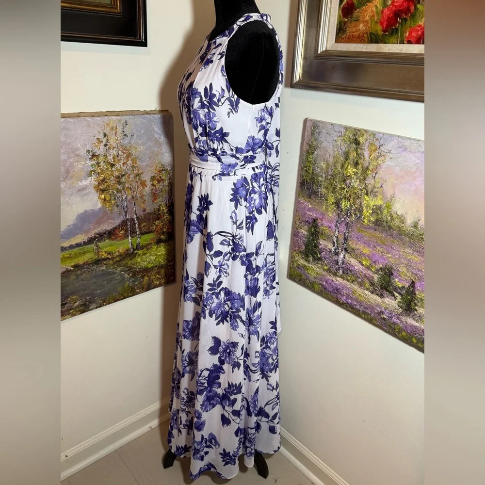 Leslie Fay Blue Floral Maxi Dress size 6 - Picture 2 of 5